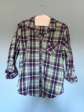 love, Fire Plaid Shirt in Mint Green and Purple